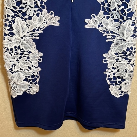 Venus Blue White Lace Sleeveless Dress - Picture 11 of 15